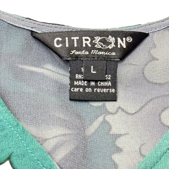 Citron Santa Monica Teal Silk Floral Print Kimono Inspired Blouse - Picture 2 of 8